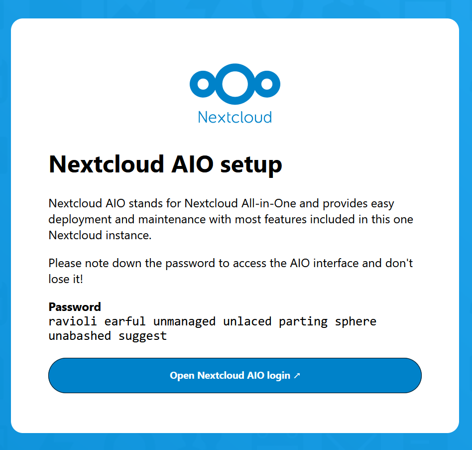 Nextcloud AIO Initialisierungspasswort