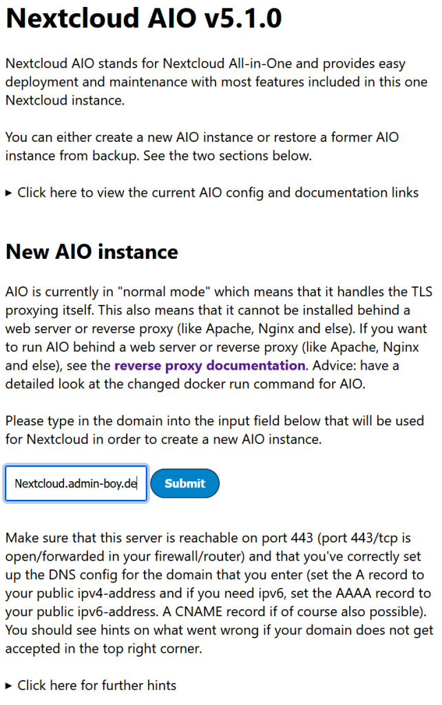 Nextcloud AIO DNS
