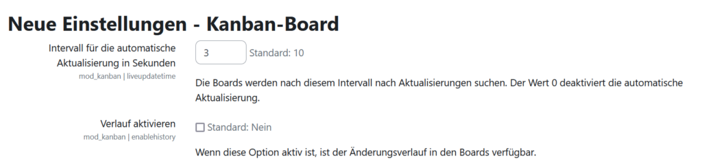 Einstellungen Kanban Board