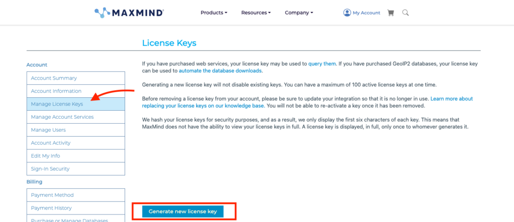 License Key Maxmind