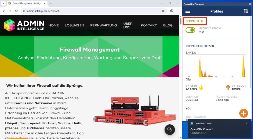 OpenVPN test connection.