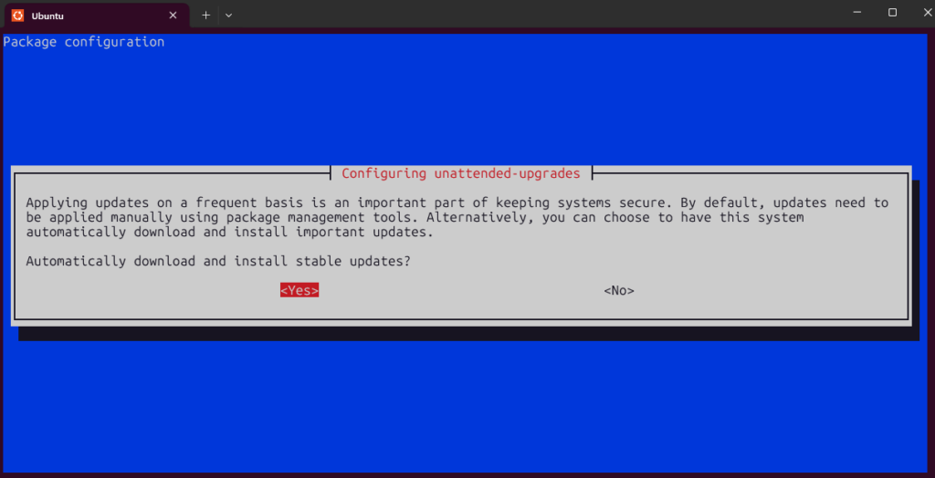Config der automatischen Updates auf Ubuntu Server