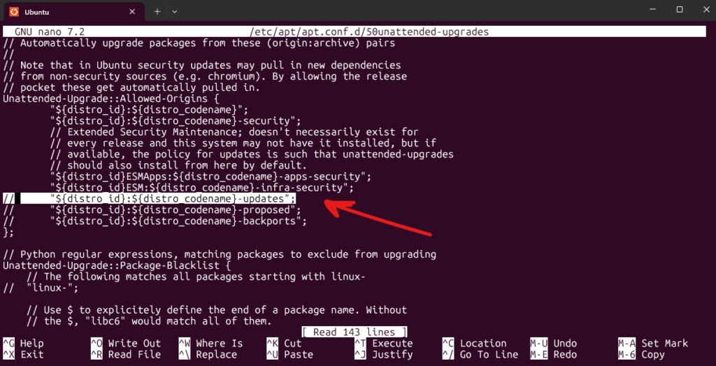 Config Datei der Optionalen Option für automatische Updates auf Ubuntu Server