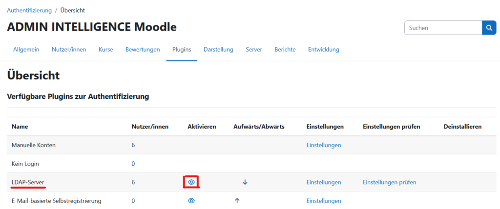 Moodle LDAP-Server aktivieren