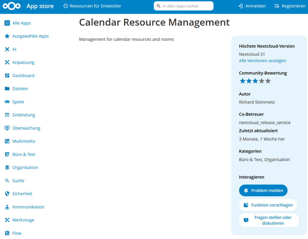 Calendar Resource Management im Nextcloud Store