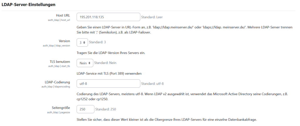 Moodle LDAP-Server Einstellungen