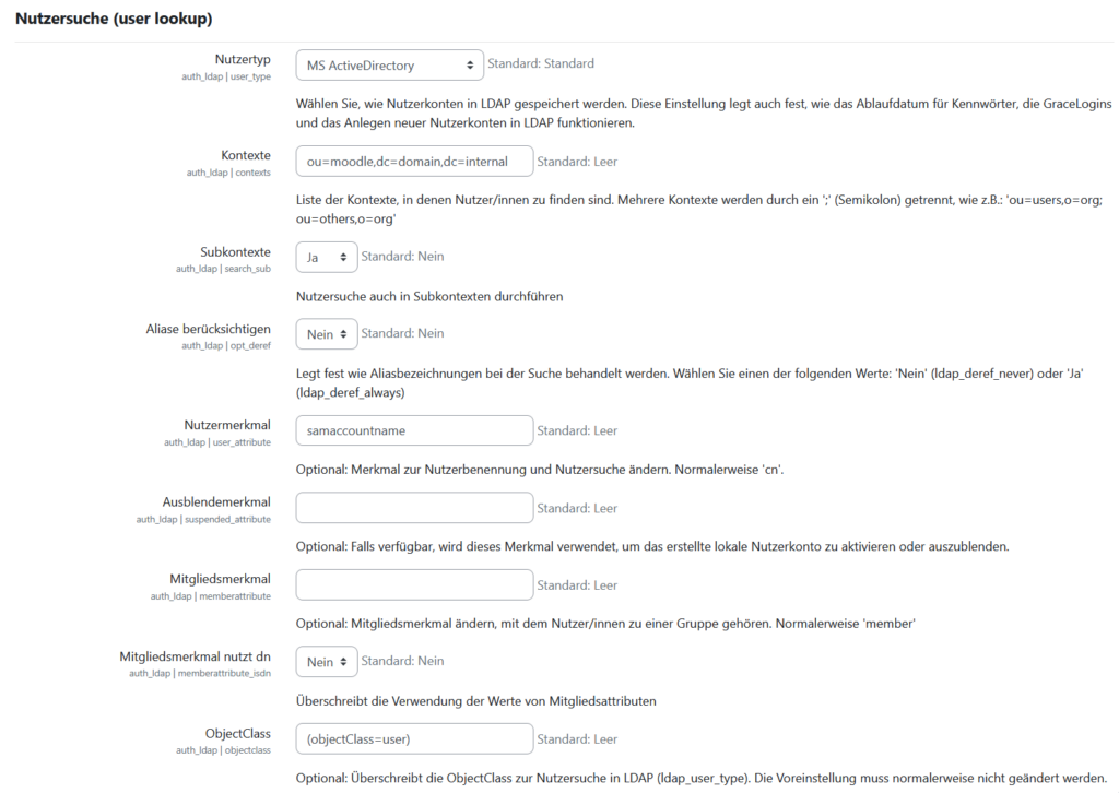 Moodle LDAP Nutzersuche