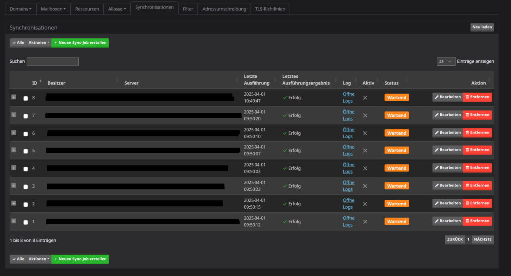 Mailcow-Synchronisationen