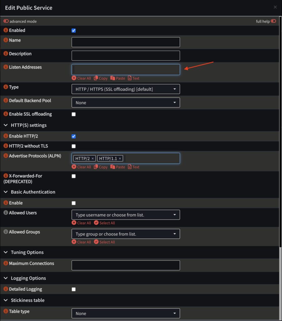 Public Server konfigurieren