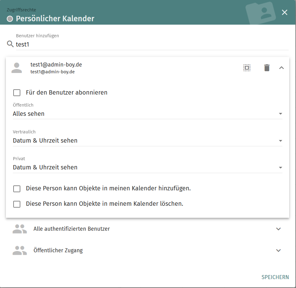 Zugriffsrecht für Kalender und Kontakte - spezifischer Benutzer