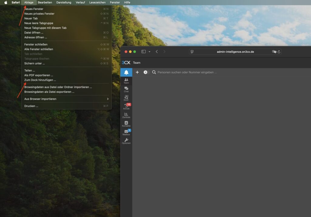 3CX als App im Dock auf dem Mac