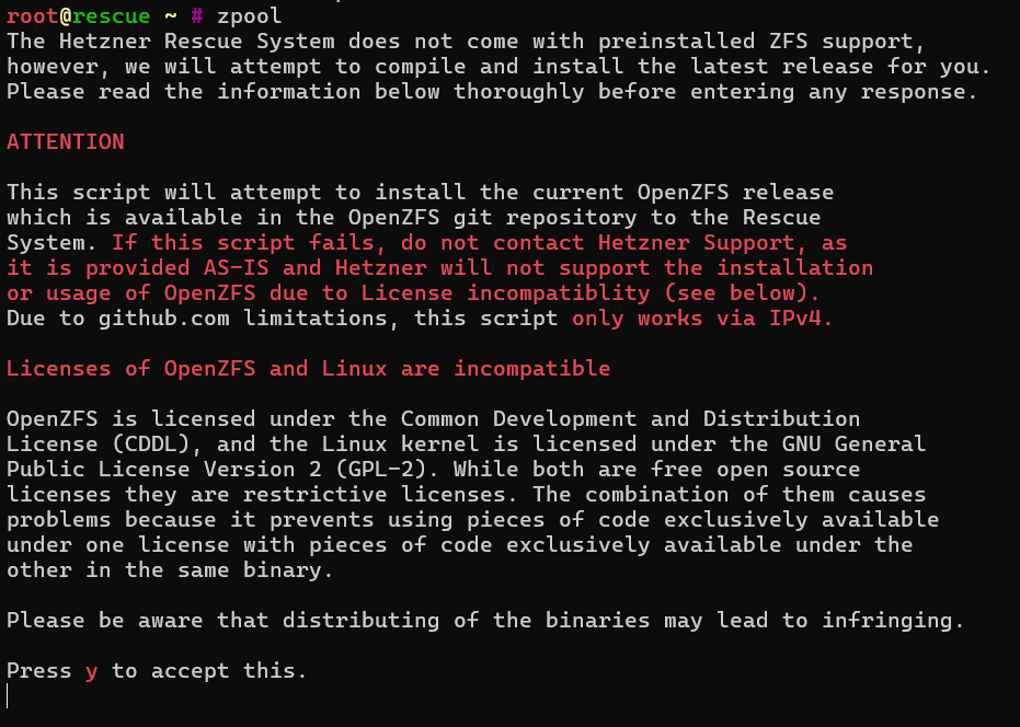 Proxmox ZFS auf Hetzner zpool install