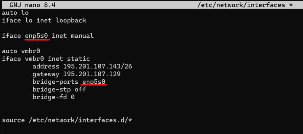 Proxmox Network Interfaces