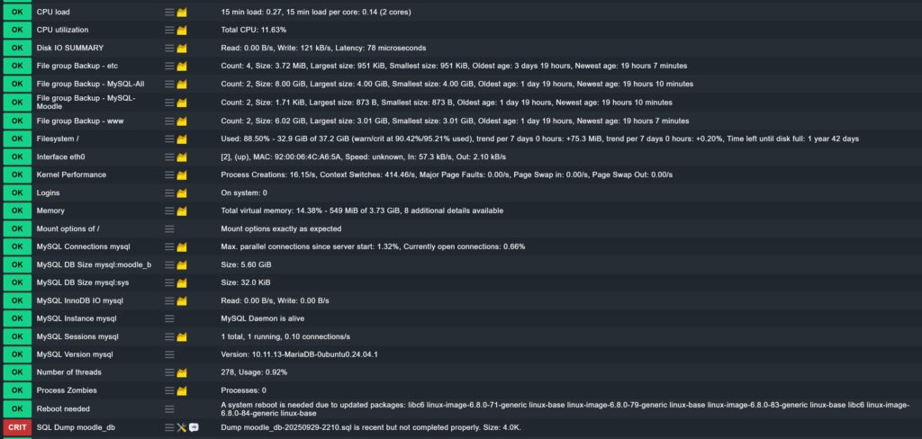 Checkmk Host Dashboard. Übersicht über Checks und Services