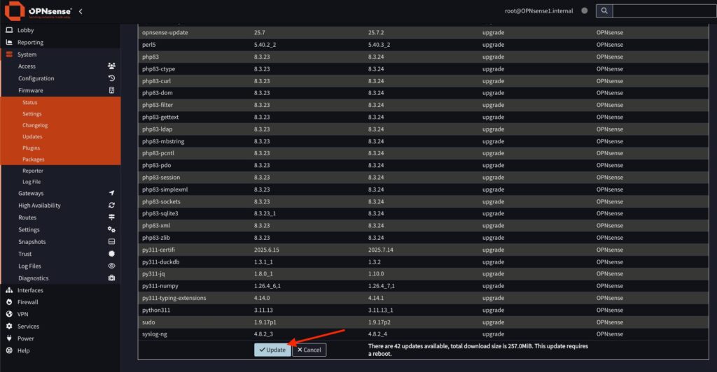 OPNsense Firewall Update
