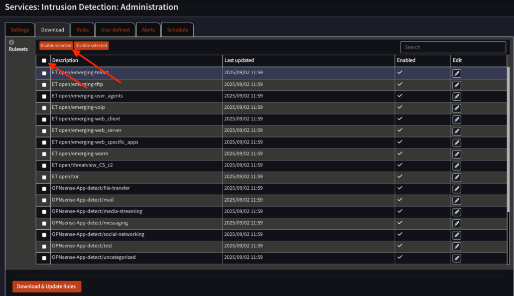 Intrusion Detection enable Rules