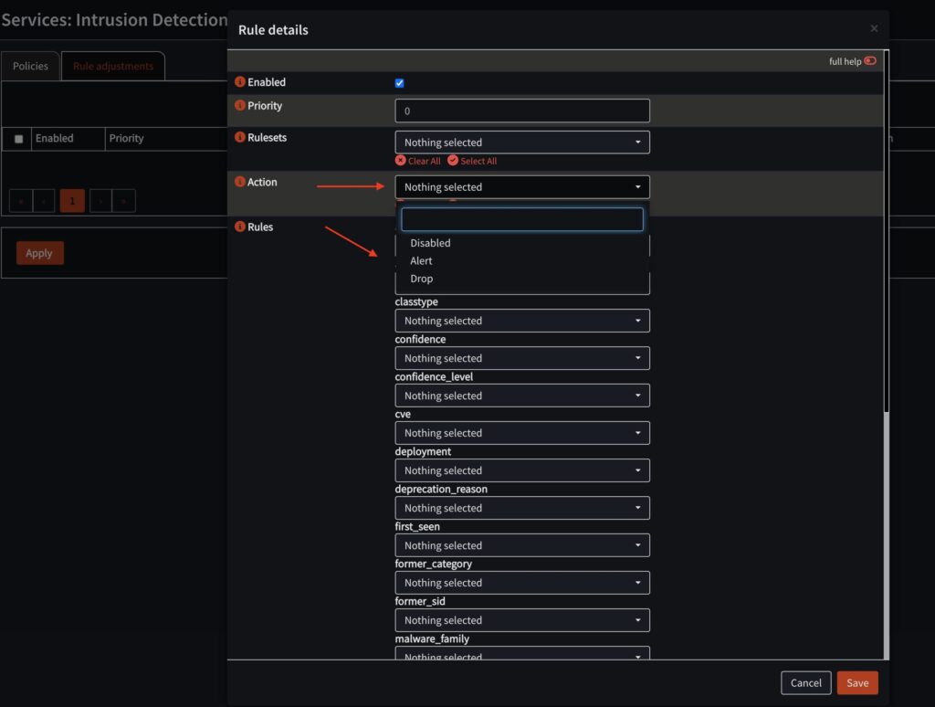 Intrusion Detection Actions