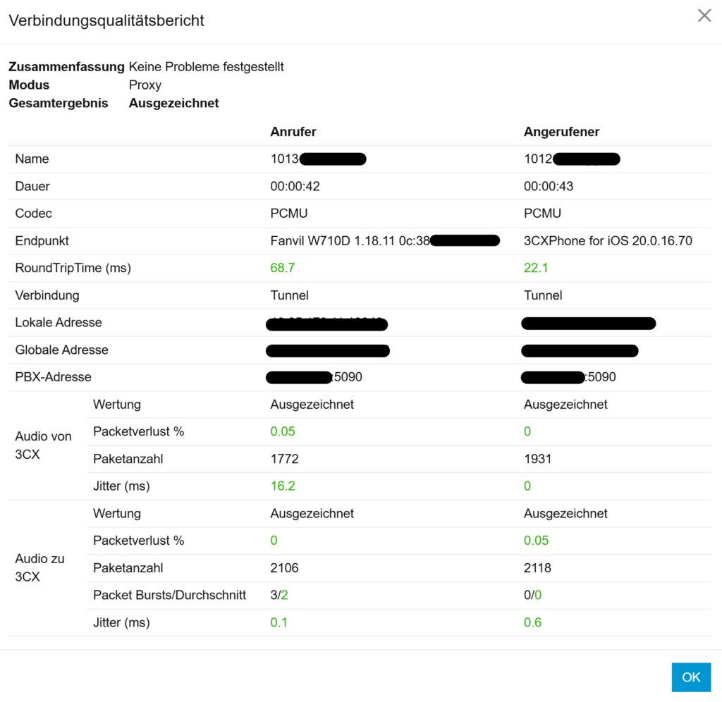 Verbindungsqualitätsbericht in Ereignisprotokoll