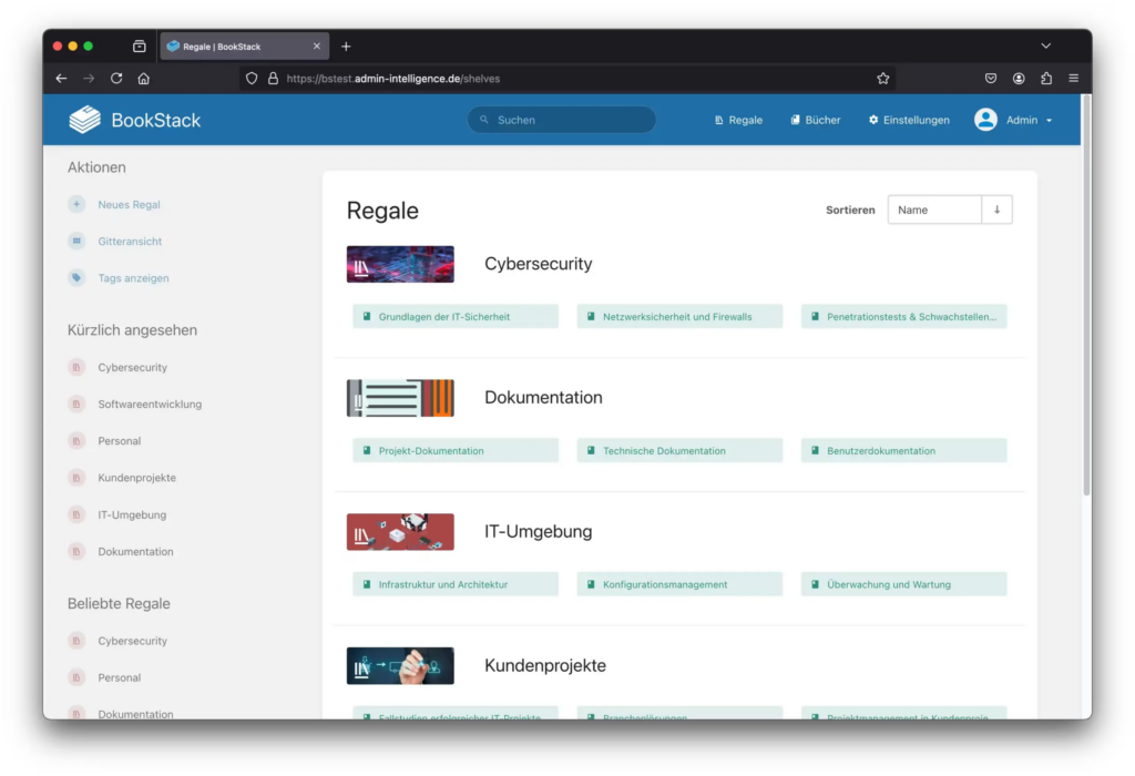Bookstacks moderne UI von Admin Intelligence