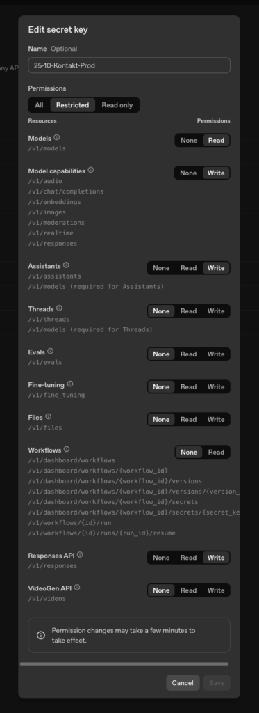 Secret Key Einstellung