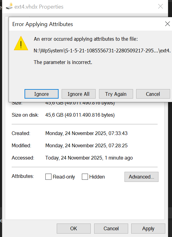Verschlüsselung aufheben: "The parameter is incorrect"