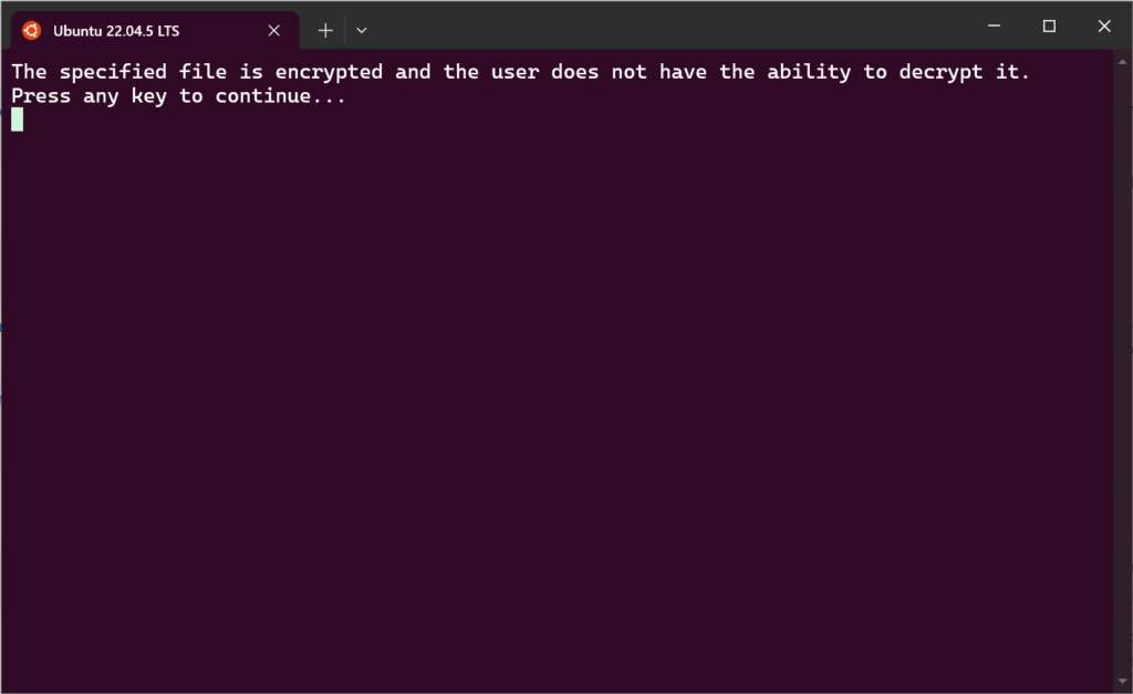 WSL startet nicht und gibt Fehler aus "file is encrypted"
