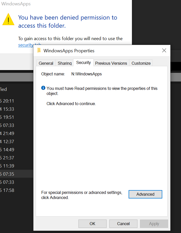 N:\WindowsApps Permissions Denied