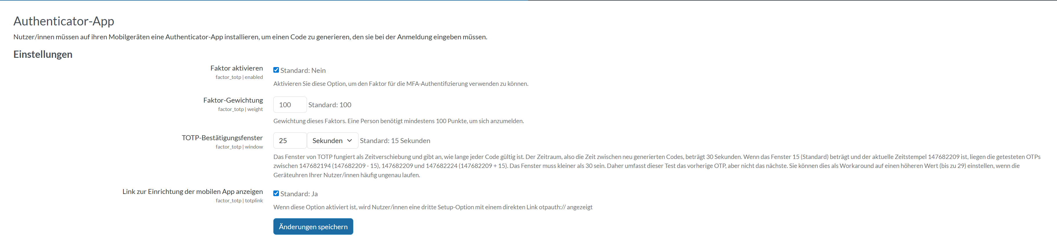 Einstellung bei Moodle für die Rolle "Authenticator-App" für 2FA