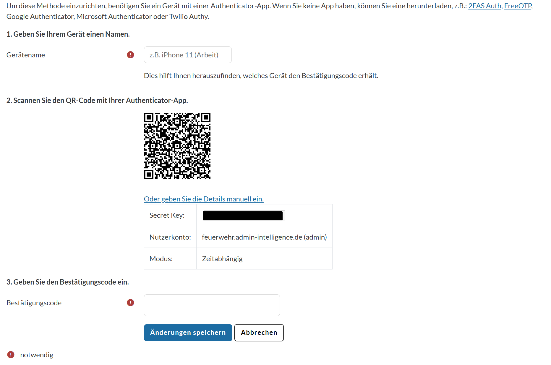 Moodle Authenticator-App einrichtung und Secret Key um 2FA zu aktivieren