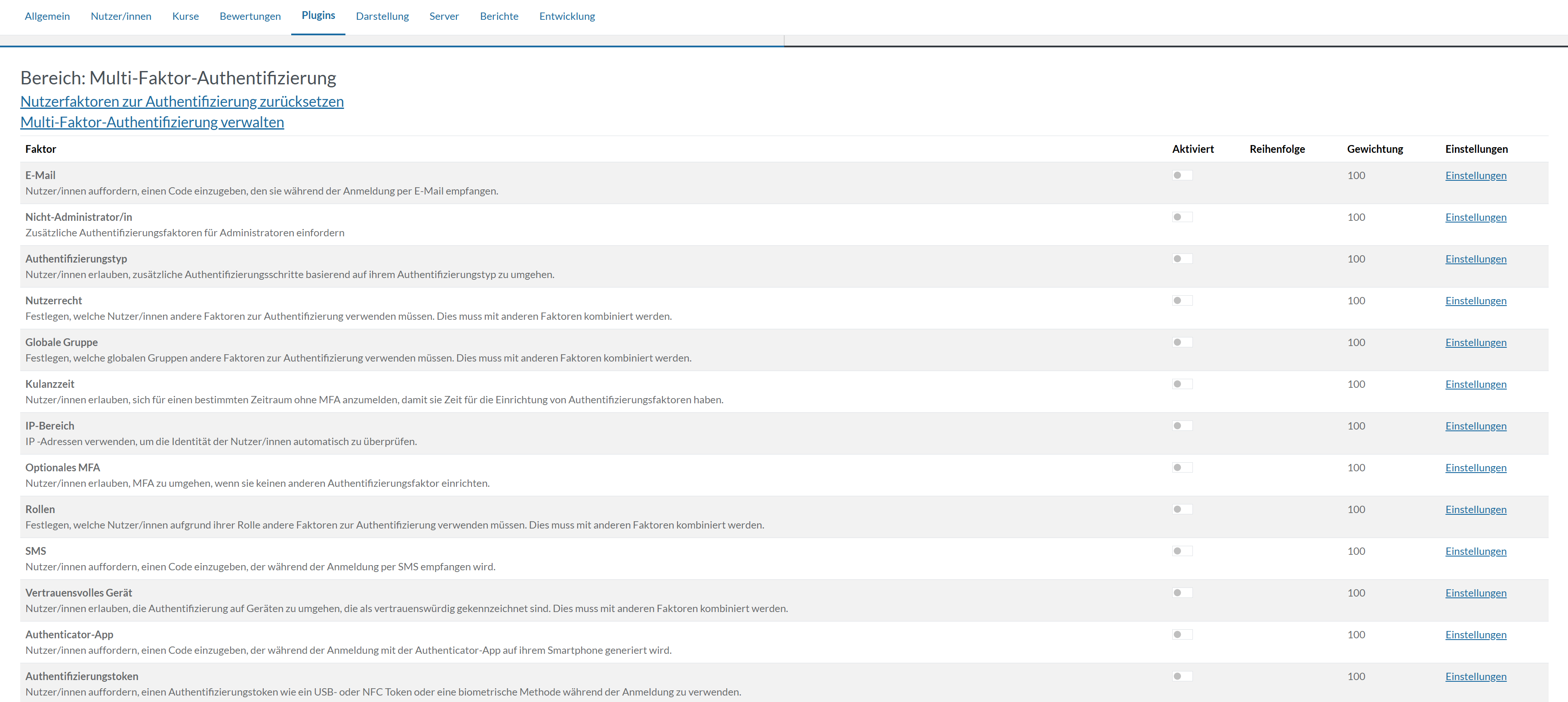 Bereich Moodle für 2FA