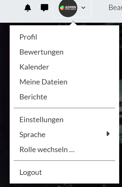 Benutzerprofil bei Moodle mit dropdownmenü für verschiedene einstellungen -> Einstellung 2FA
