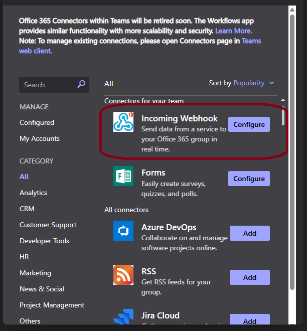 Checkmk Teams Nachrichten konfigurieren
