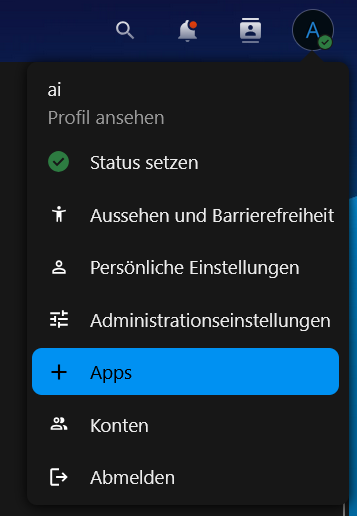 Nextcloud Menü