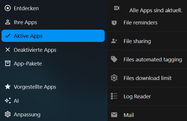 Nextcloud aktive Apps