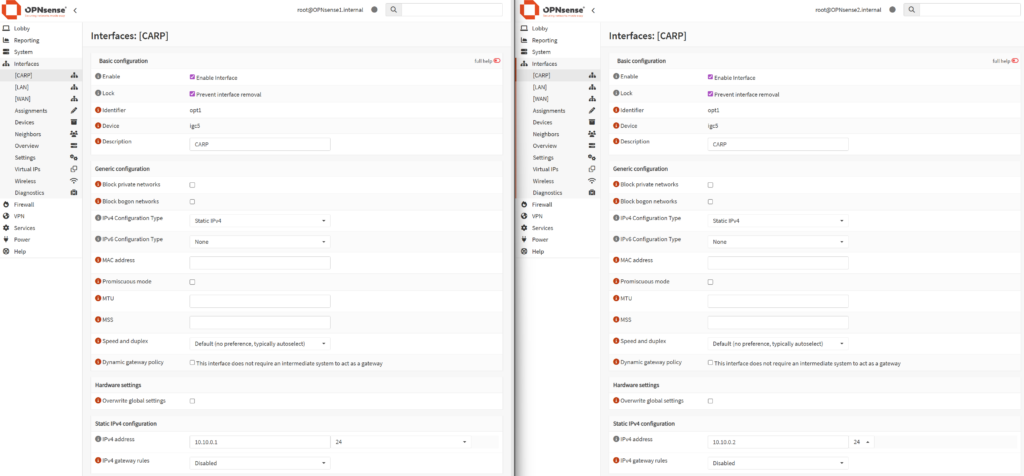 OPNsense CARP Interface