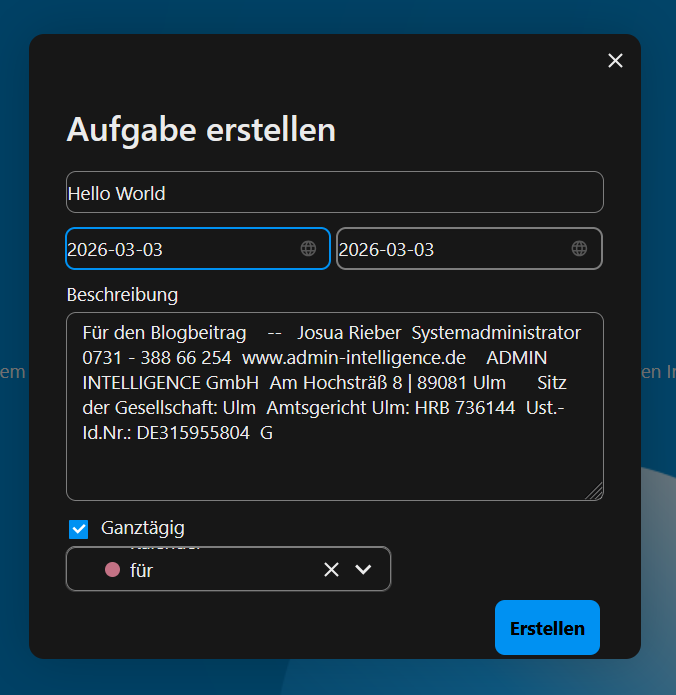 Nextcloud Aufgabe erstellen
