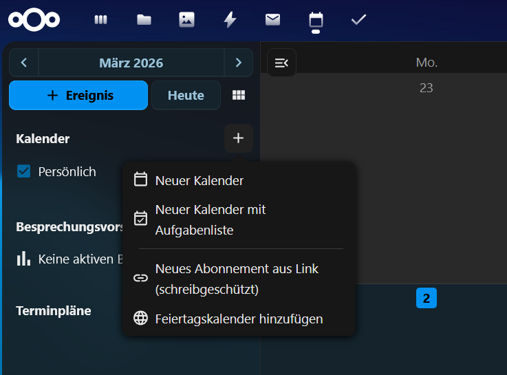 Nextcloud Kalender mit Aufgabenliste