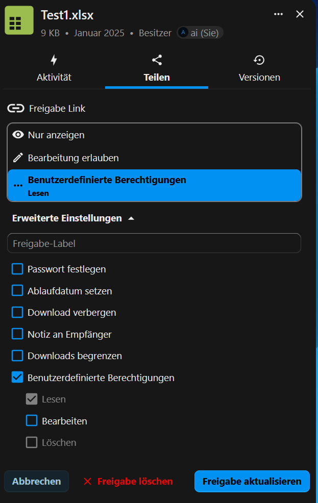 Nextcloud Datei Berechtigungen