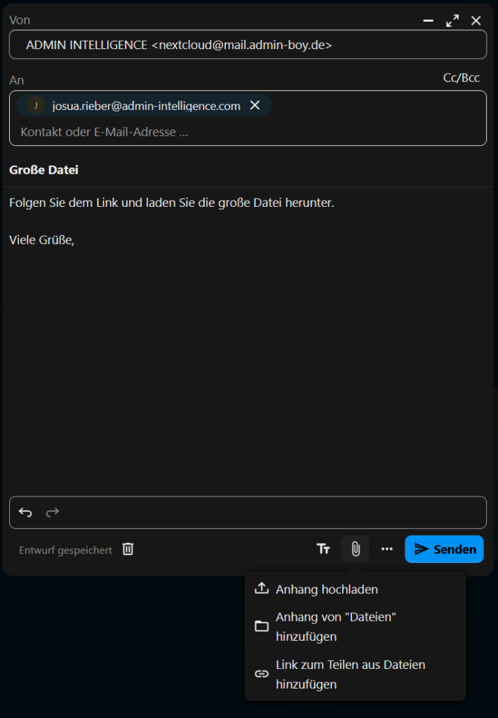 Nextcloud Datei in Mail verknüpfen