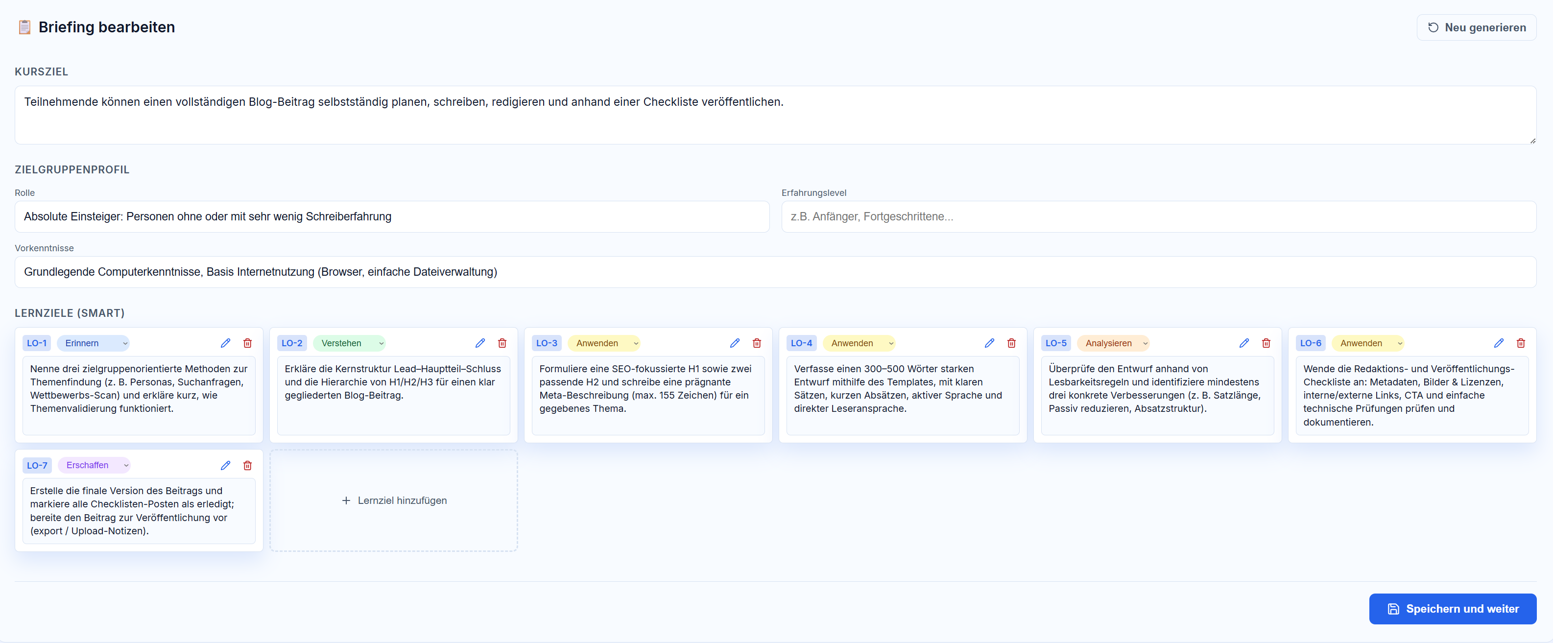 LMS-Wizard, Lernziele definieren 
