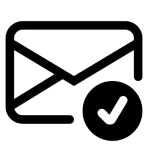 Mail-Archiver Icon. Briefumschlag mit Haken daneben.